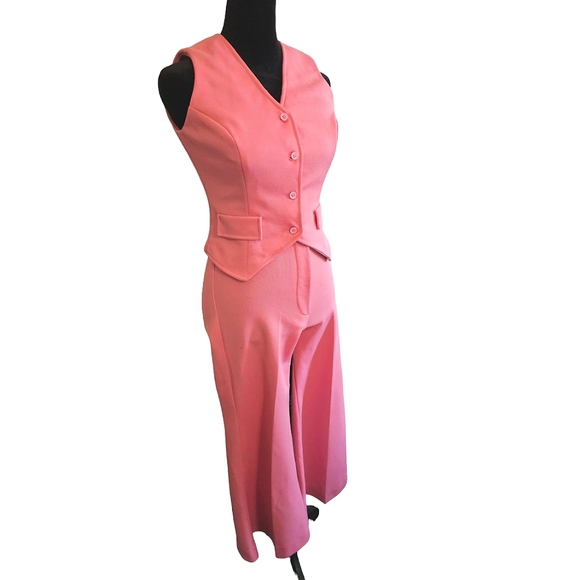 Vintage Pants - Vintage 70s Pink Taffy 2Piece Pantsuit Bellbottoms